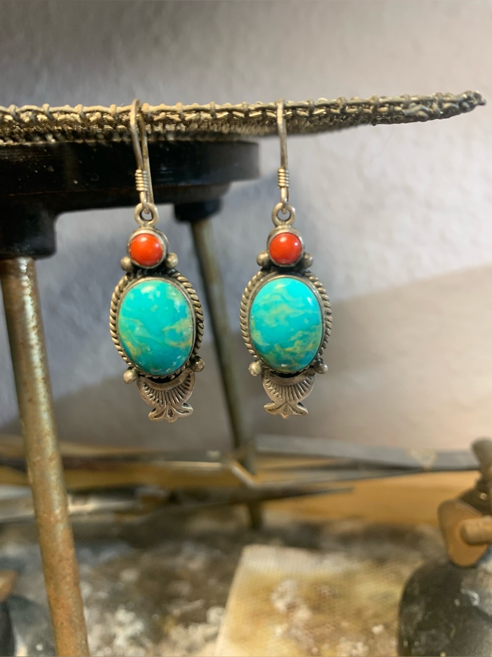 Turquoise and coral earrings